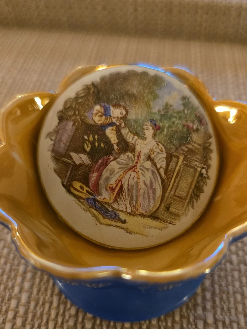 Porcelain Brooch With Victorian Courting Couple